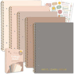 Decorably 5-Pack 140 Pages Gold Foiled Spiral Note Books College Ruled with Stickers, 8x10.5in Spiral Bound Cute College Ruled Notebook, 3-Hole Punched, Easy Tear-Off Perforated Pages - Work, School