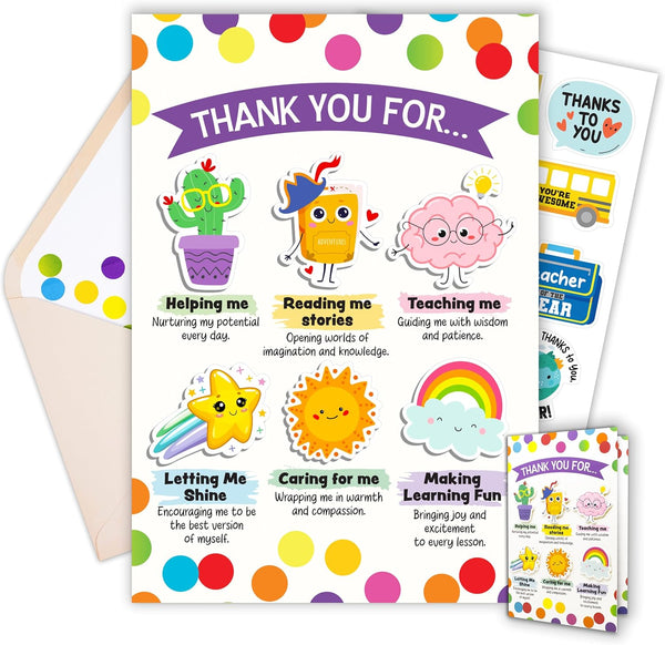 5x8in Individual Teacher Appreciation Cards Set with Adorable Cutouts