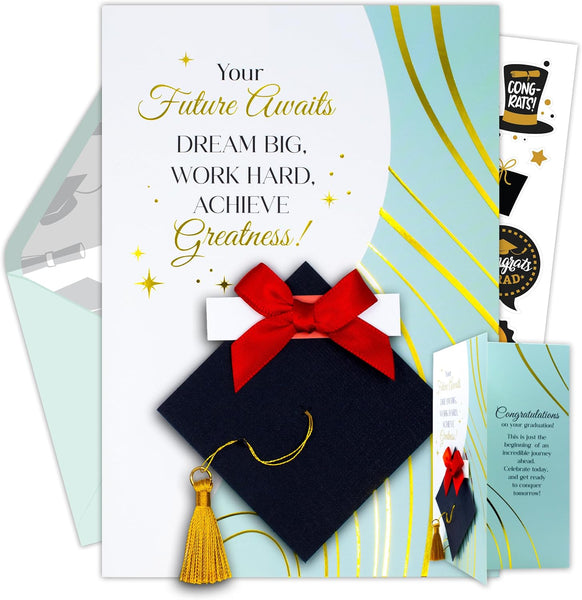 Gold Foiled 5x8in Individual Graduation Card Money Holder with Cap and Diploma Cutouts