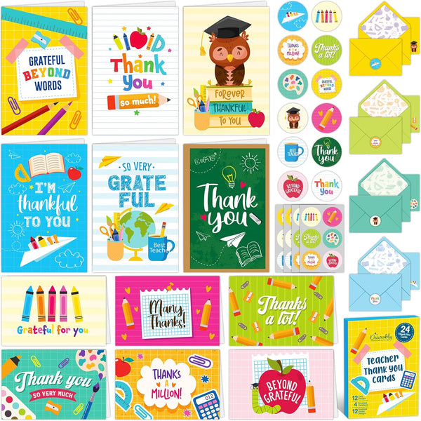 24 Pack 6x4in Teacher Appreciation Cards with Envelopes and Stickers