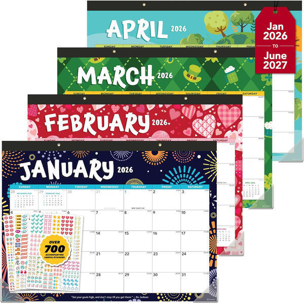 Decorably 18 Months Academic Desk Calendar 2026-2027 Colorful Assorted Landscape January 2026 to June 2027, 11x17in Easy Tear-Off Teacher Desk Calendar with Inspirational Quotes for Office and Home