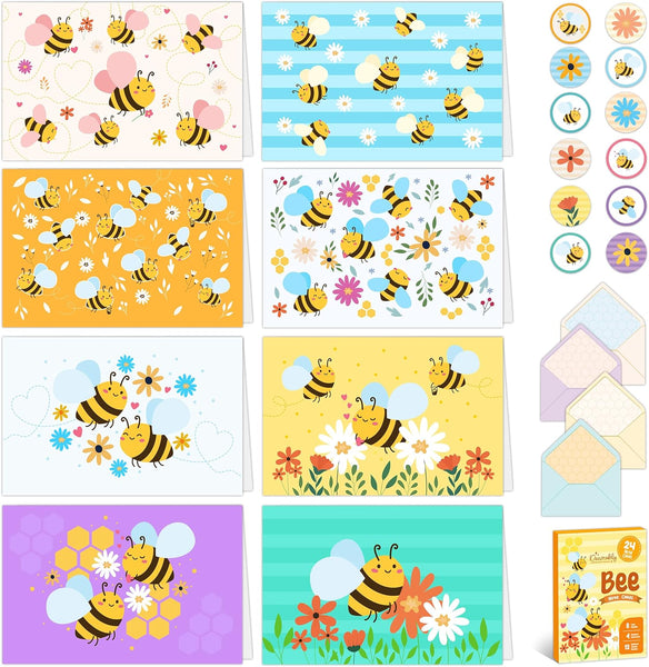 24 Pack 6x4in Bee Note Cards with Envelopes and Stickers