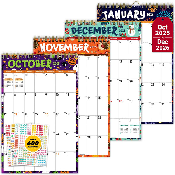 Decorably 18 Months Colorful Academic Small Calendar 2025 July 2025 to December 2026, 5.5x8.5in Spring-Bound Small Wall Calendar with Inspirational Quotes for Office and Home