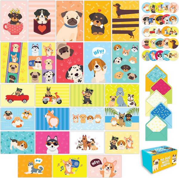 25 Adorable Designs Blank Dog Note Cards with Envelopes