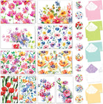 50 Pack 6x4in Blank Floral Cards with Envelopes and Stickers